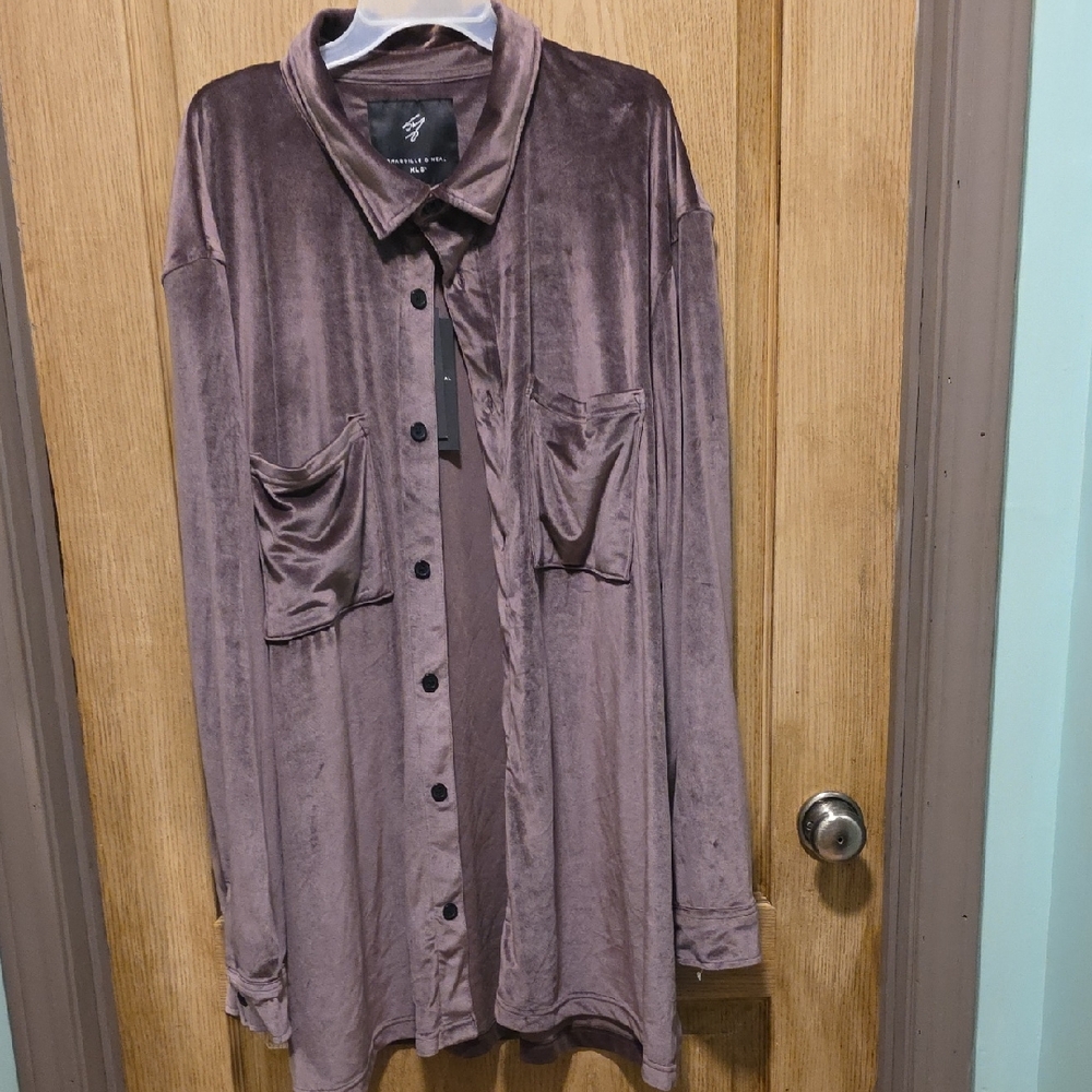 Luxurious Velvet Casual Button Down Shirt in Taupe